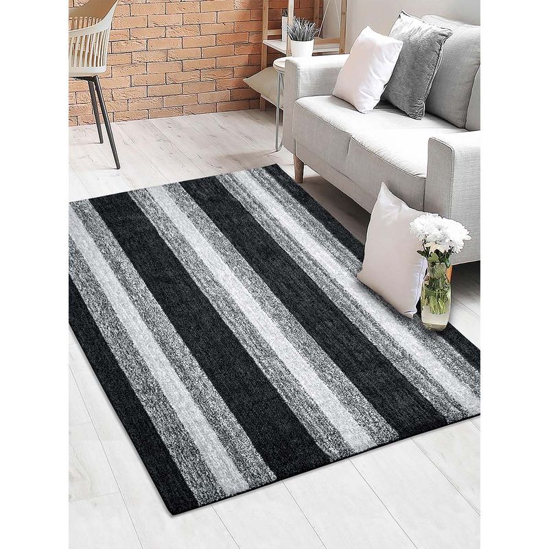 Saral Home Stripe Soft Microfiber Antiskid Carpet Black (4X6 Feet)