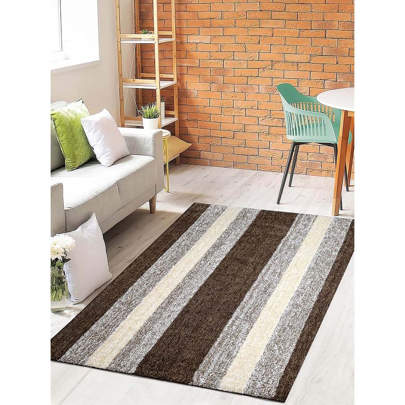 Saral Home Stripe Soft Microfiber Antiskid Carpet Brown (4X6 Feet)