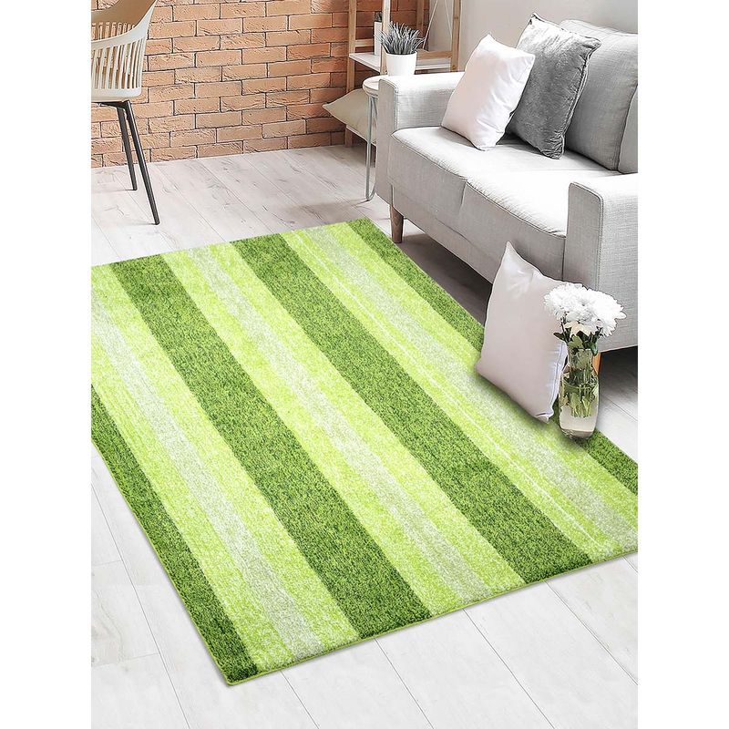 Saral Home Stripe Soft Microfiber Antiskid Carpet Green (5X7 Feet)