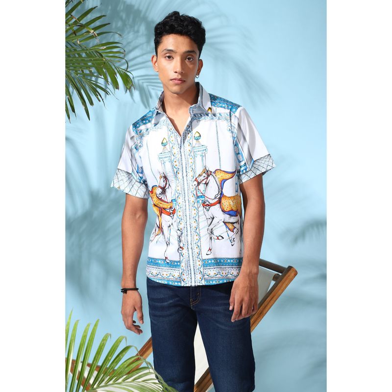 Loudless Men Cavalry Printed Half Shirt (M)