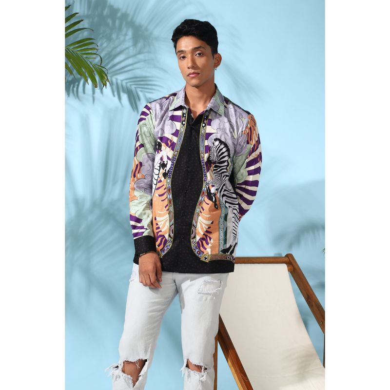 Loudless Men Zebra Printed Shirt (XL)