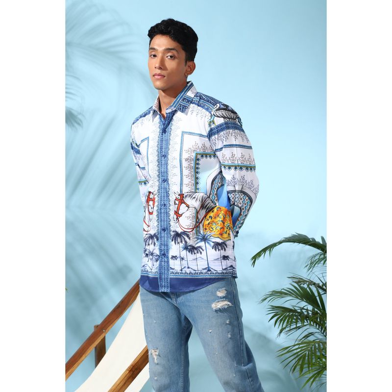 Loudless Men Blue Series Cavalry Printed Shirt (M)