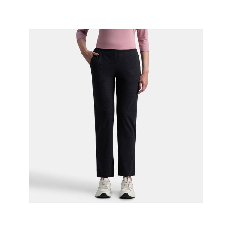 Jockey 1302 Women Super Combed Cotton Elastane Track Pant - Black Melange (M)