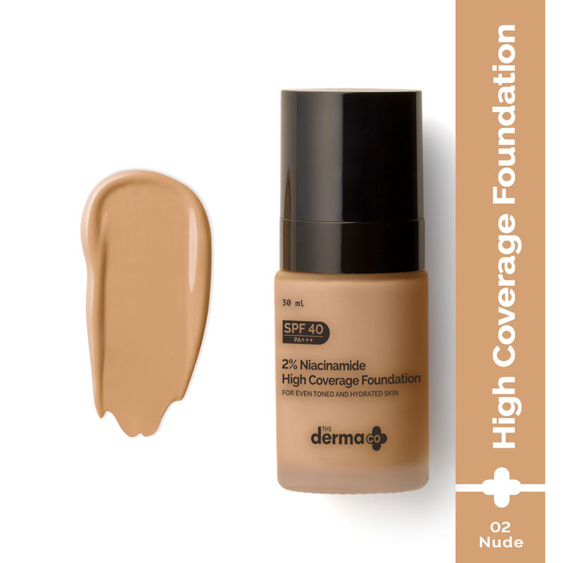 The Derma Co 2% Niacinamide High Coverage Foundation With 1% HA Complex & SPF 40 PA+++ - 02 Nude