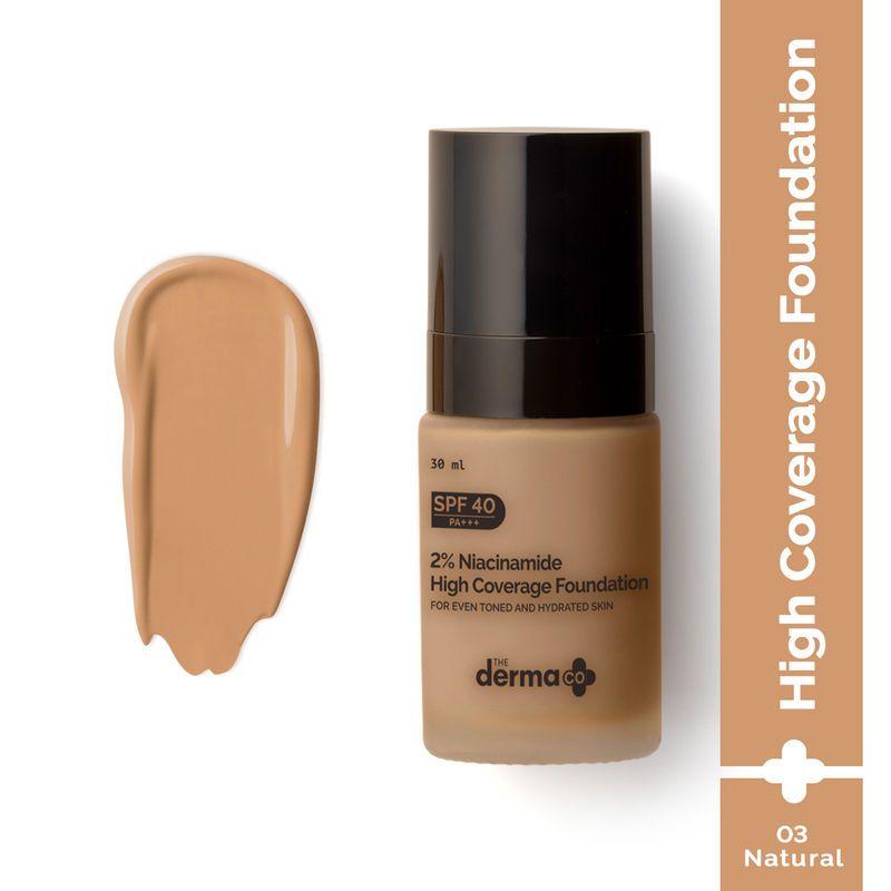 The Derma Co 2% Niacinamide High Coverage Foundation With 1% HA Complex & SPF 40 PA+++ - 03 Natural