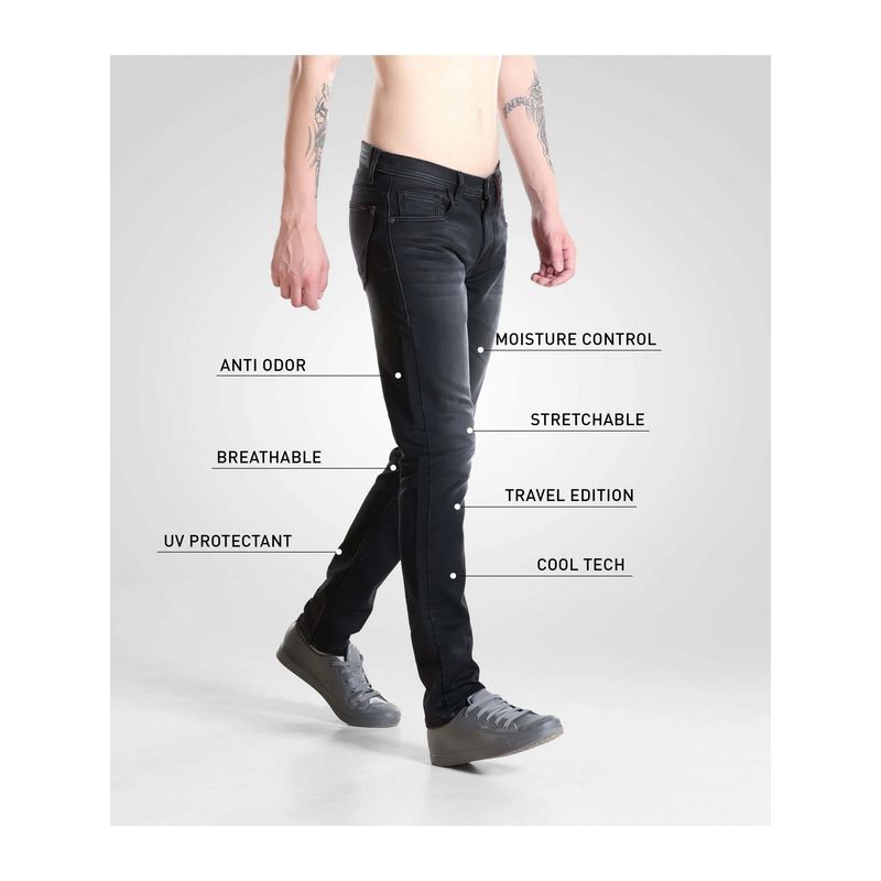 TURMS Men Cool Tech Anti Odor UV Protectant Travel Edition Denim Black Jeans (30)