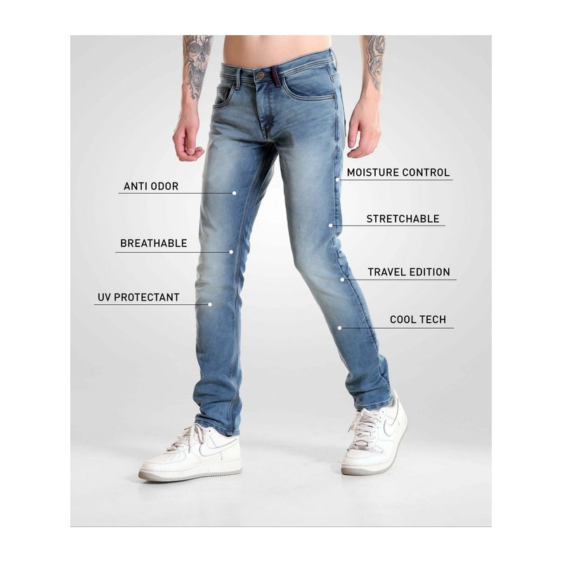 TURMS Men Cool Tech Anti Odor UV Protectant Travel Edition Denim Mid Blue Jeans (30)