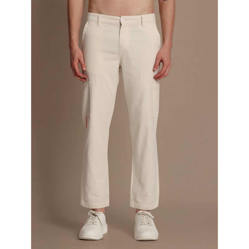 Bene Kleed Men Cream Mid-Rise Straight Fit Cargos (30)
