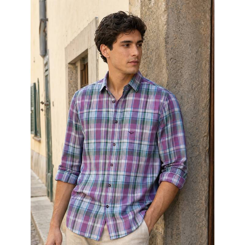 Nobero Men Purple Checks Regular Fit Shirt (38)