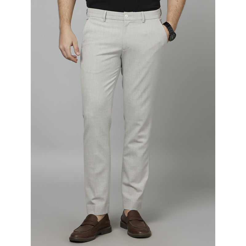 CELIO Solid Grey Polyester Formal Trouser (30)