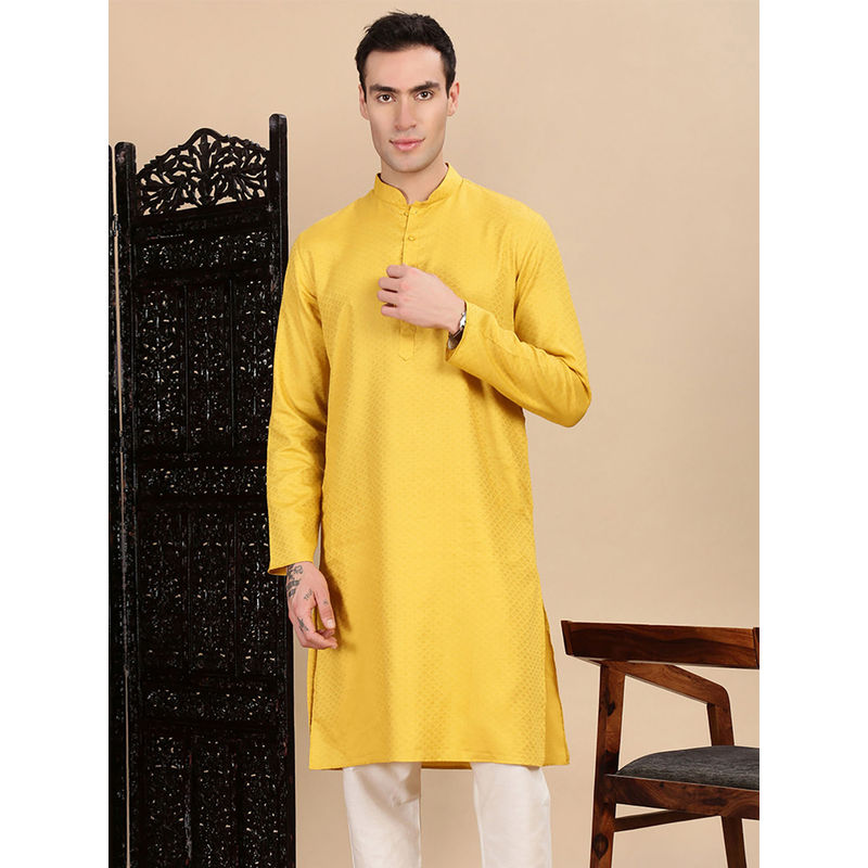 Sanwara Mustard Self Design Regular Fit Kurta (S)