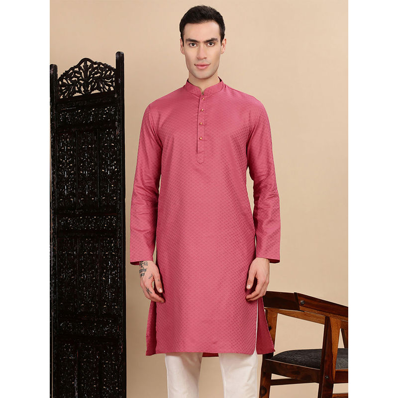 Sanwara Pink Self Design Regular Fit Kurta (L)