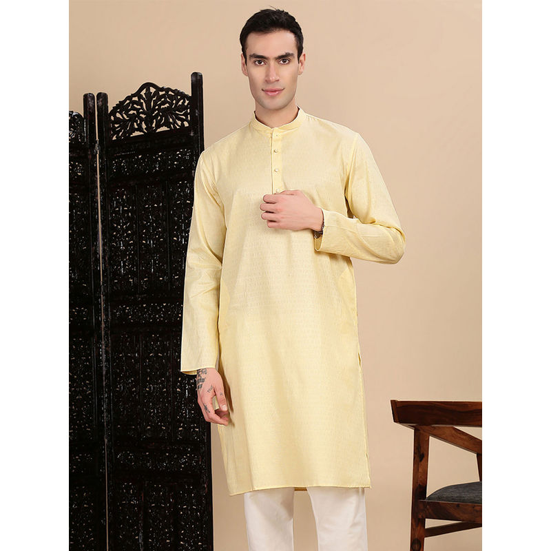Sanwara Yellow Self Design Regular Fit Kurta (S)