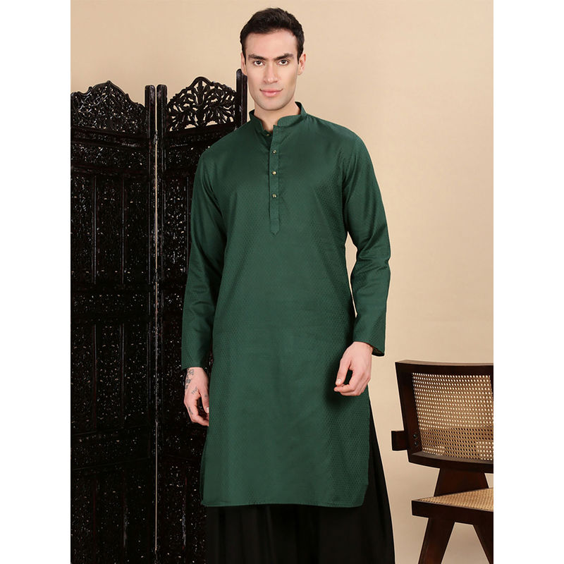 Sanwara Green Self Design Regular Fit Kurta (M)