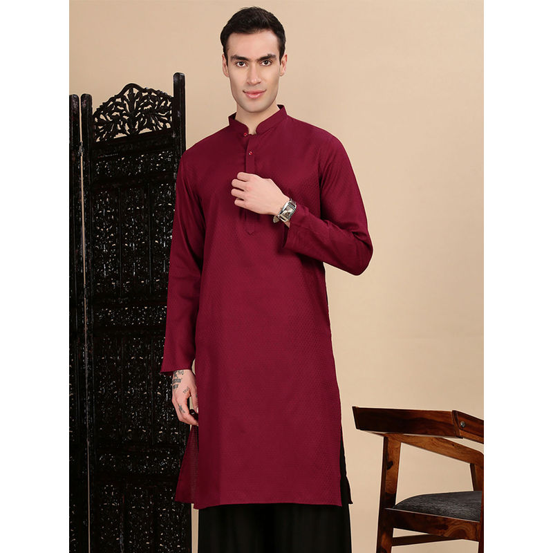 Sanwara Maroon Self Design Regular Fit Kurta (2XL)