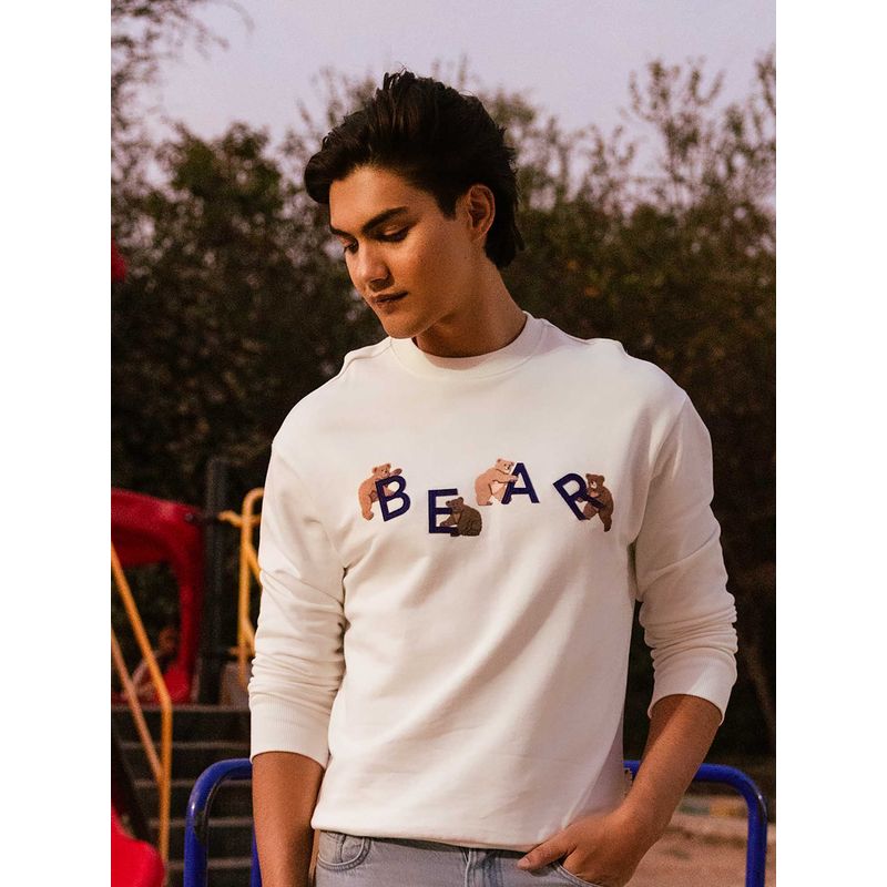 THE BEAR HOUSE White Printed Cotton Relaxed Sweatshirt (S)