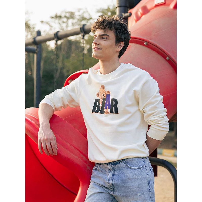 THE BEAR HOUSE White Printed Cotton Relaxed Sweatshirt (L)