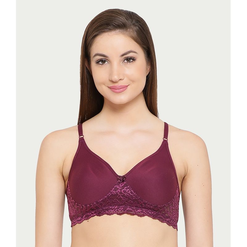 Clovia Cotton Rich Solid Non-Padded Full Cup Wire Free Spacer Bra - Dark Purple (34B)