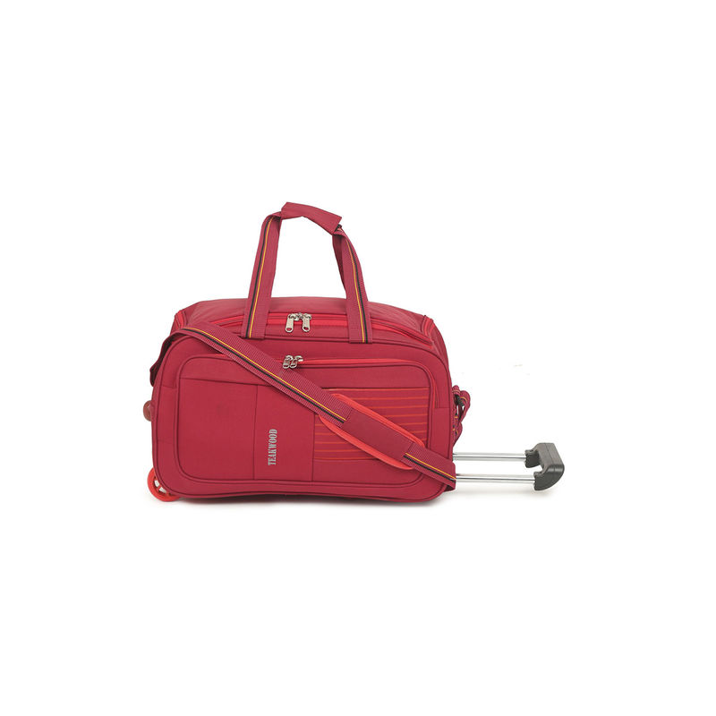Teakwood Red Solid Soft Sided Medium Duffle Trolley Bag (M)
