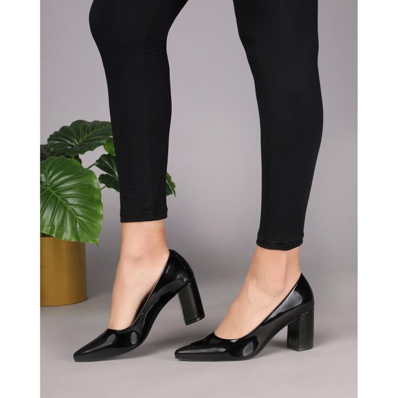 T.ELEVEN Solid Pointed-Toe Slip-On Pumps-Black (EURO 36)