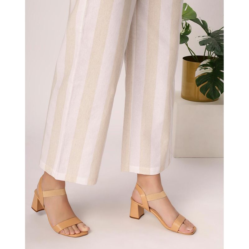 T.ELEVEN Beige Solid Round Toe Block Heels-Beige (EURO 38)