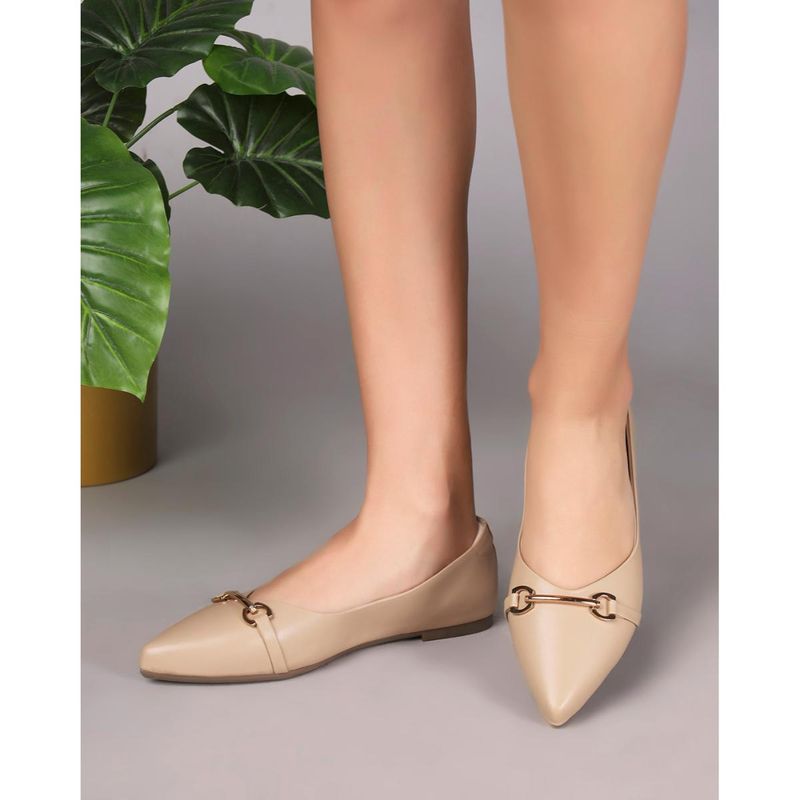 T.ELEVEN Women Pointed-Toe Slip-On Ballerinas-Beige (EURO 36)