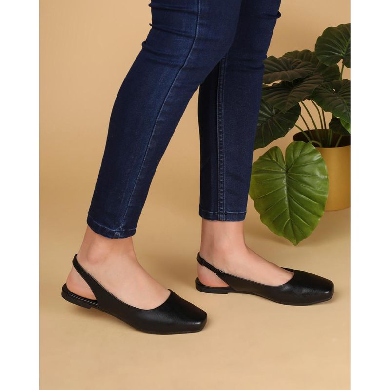 T.ELEVEN Women Square-Toe Slingback Mules-Black (EURO 37)
