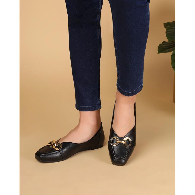 T.ELEVEN Women Square-Toe Slip-On Ballerinas-Black (EURO 38)