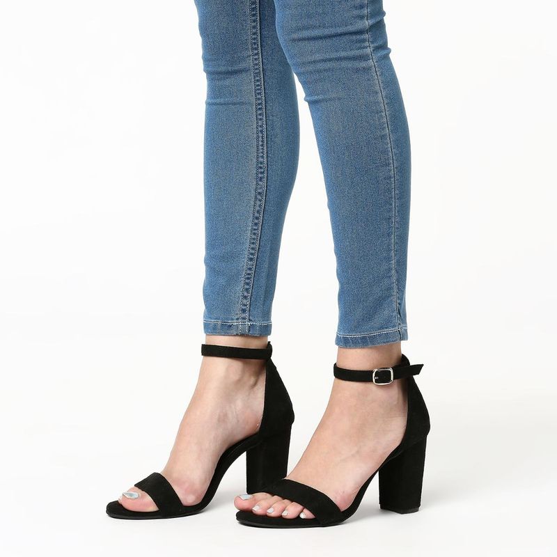 T.ELEVEN Open-Toe Chunky Block Heels Heeled Sandals-Black (EURO 38)