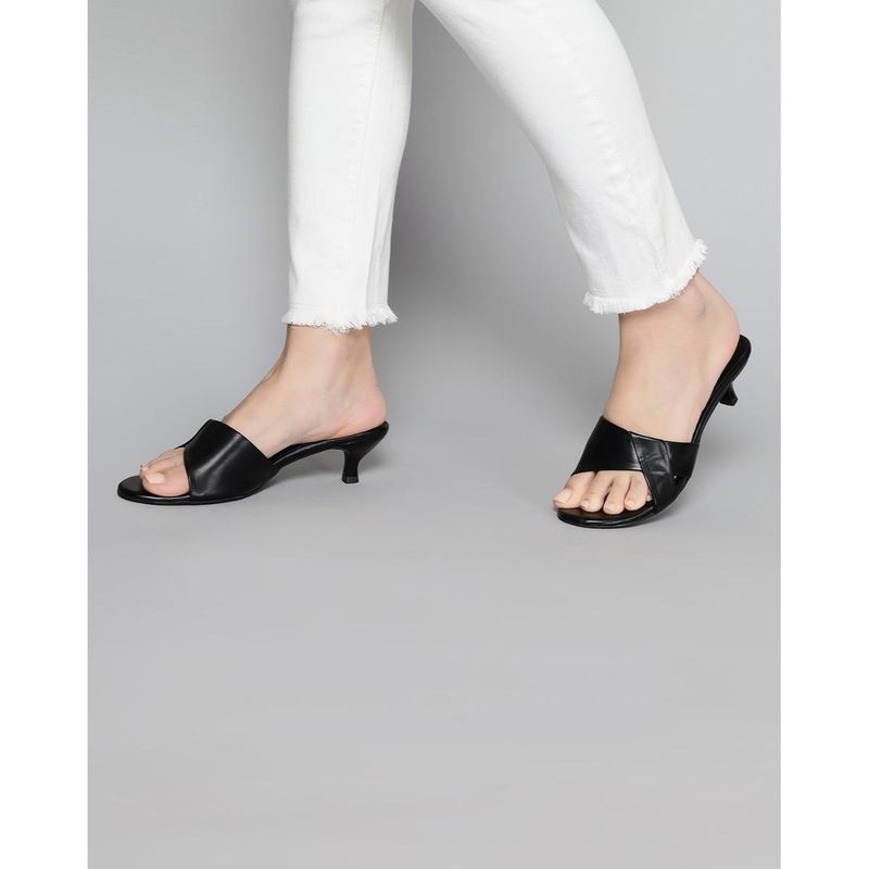 T.ELEVEN Women Slip-On Kitten Heeled Sandals-Black (EURO 38)