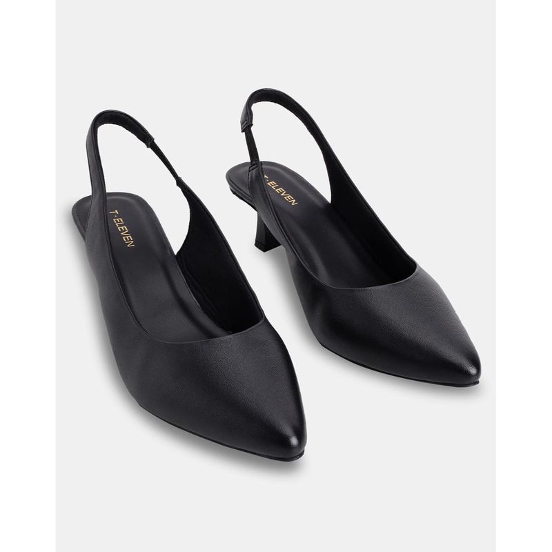 T.ELEVEN Women Sling-Back Kitten Heeled Mules-Black (EURO 38)