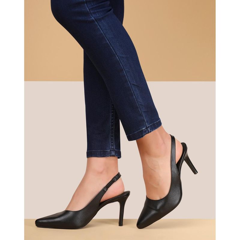 T.ELEVEN Women Sling Back Slip On Heels Black EURO 41