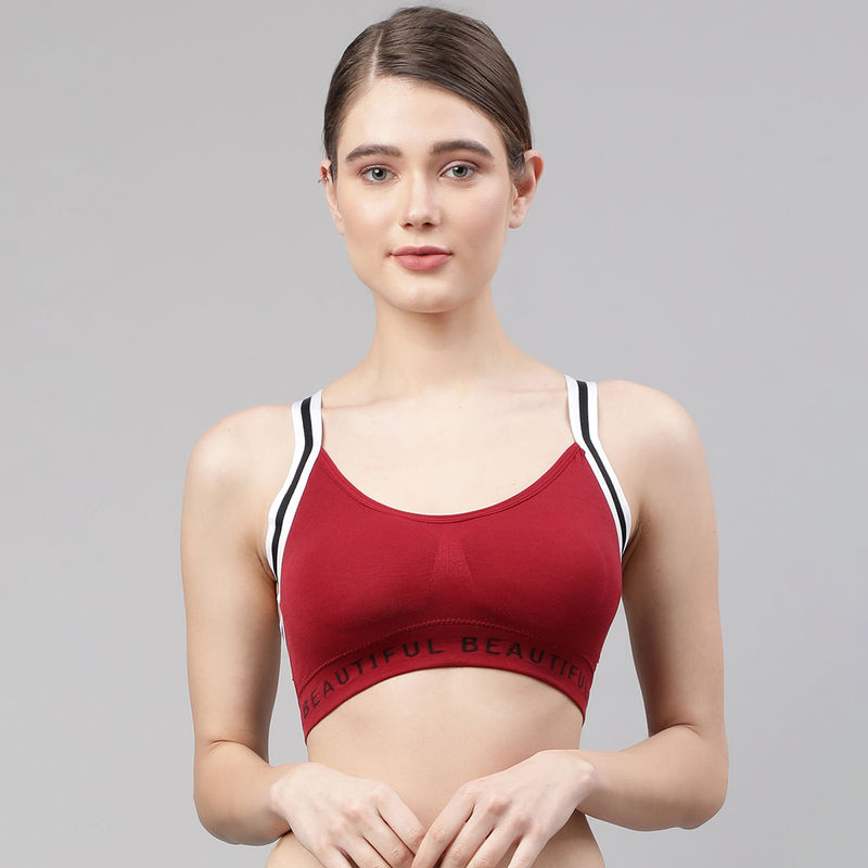 PrettyCat High Performance Sports Gym Running Bra - Maroon (36B)