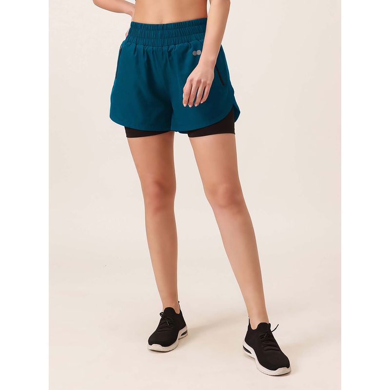 Clovia Blue Snug Fit Active High Rise Running Shorts (2XL)