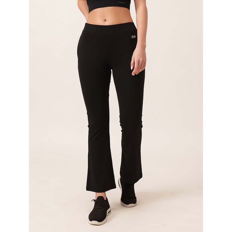 Clovia Black Comfort Fit High-Waist Flared Yoga Sweatpants (M)