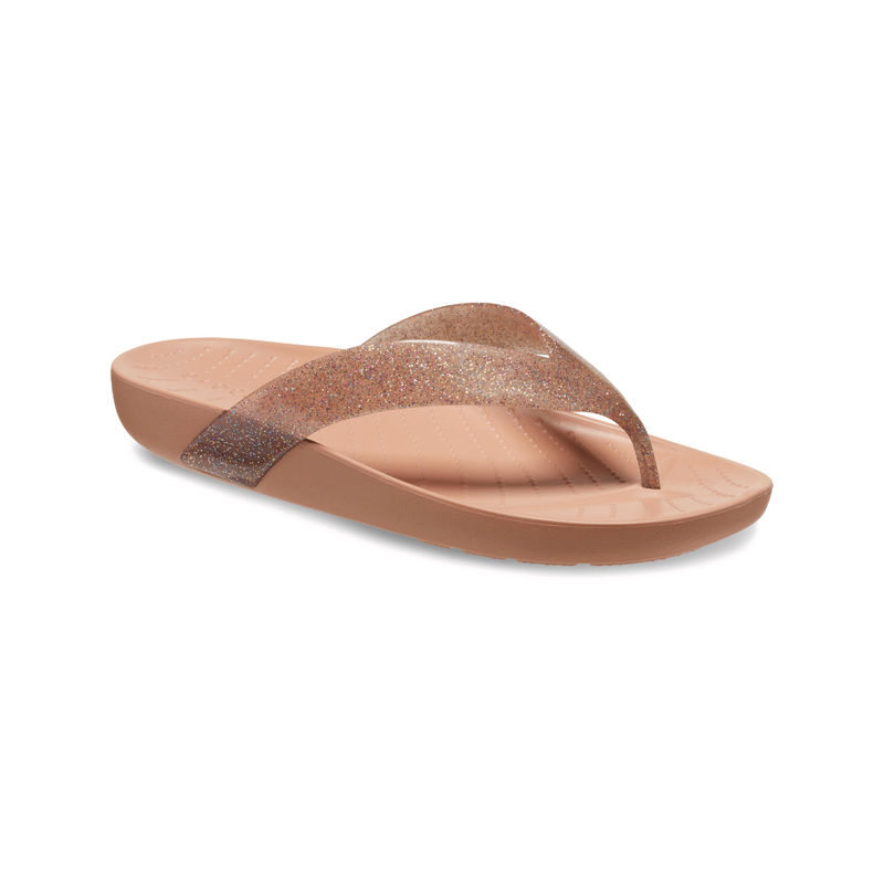Crocs Women Casual Splash Glitter Flipflops Beige (US 5)