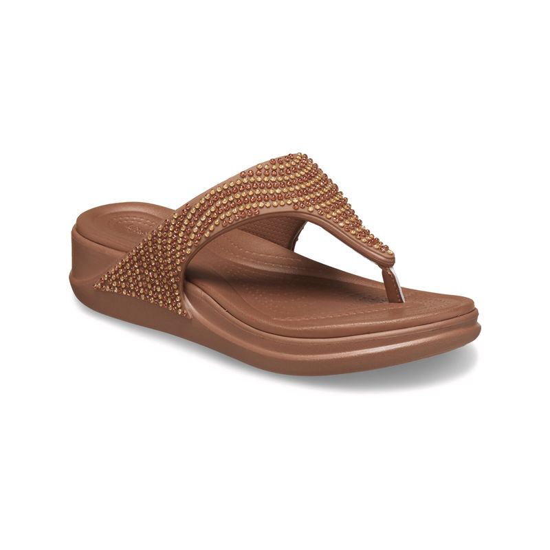 Crocs Women Boca Bling Flip Wedge Brown (US 5)