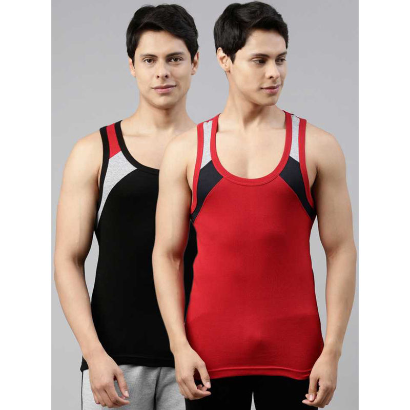 Dixcy Scott Mens Trendy Gym Vest Body Fit Solid Innerwear (Pack Of 2) (S)