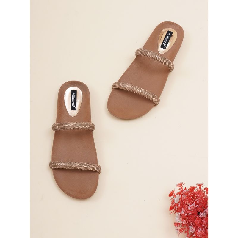 Sherrif Shoes Women's Bronze Color Flip-Flops (EURO 41)