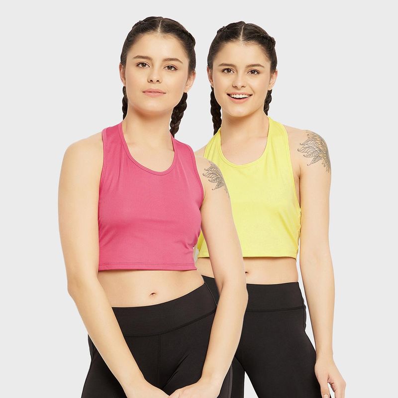 Clovia Padded Active Crop Top with Halter Neck Multi-Color (Pack of 2)(M)