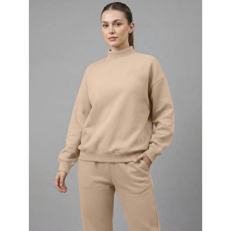 Fitkin Women Beige Oversized Sweatshirt (L)