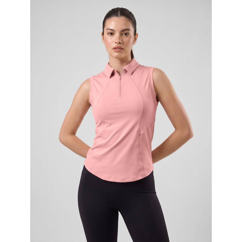 Fitkin Women Pink Sleeveless Polo Zip Top (XS)