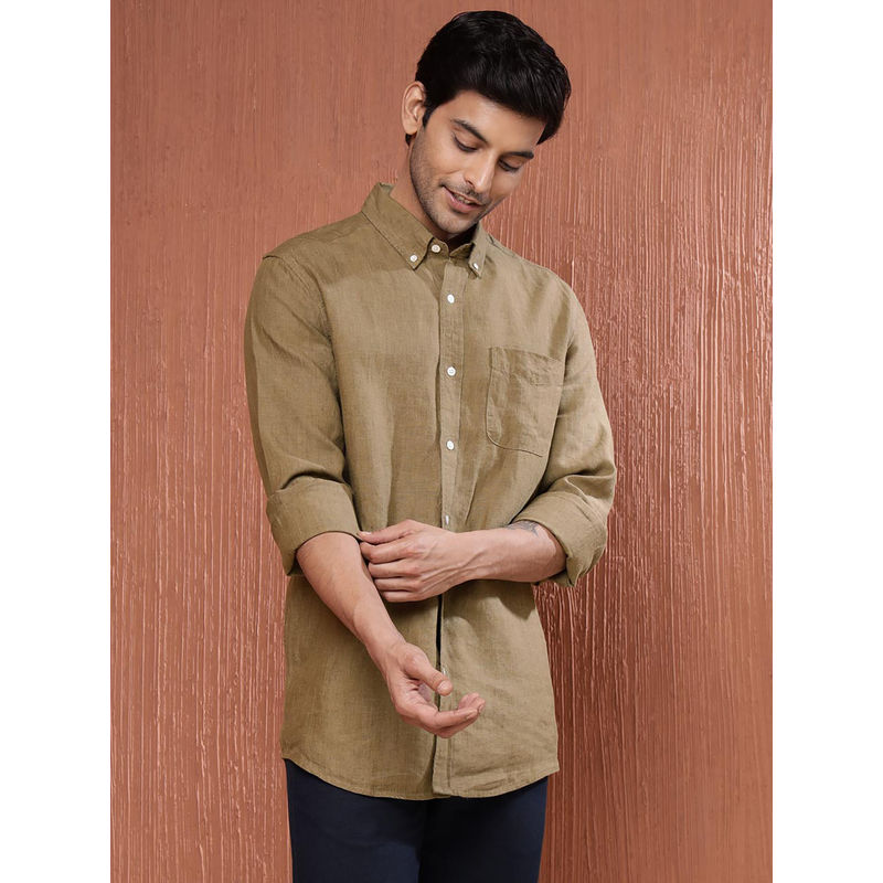 Fabindia Bronze Linen Woven Regular Shirt (M)