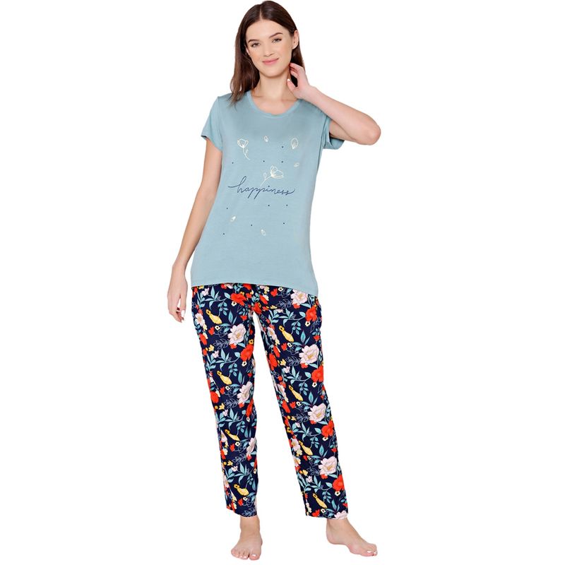 Bodycare Womens Modal Spandex Printed T-Shirt & Pyjama BSLS14009 Multi-Color (Set of 2) (M)