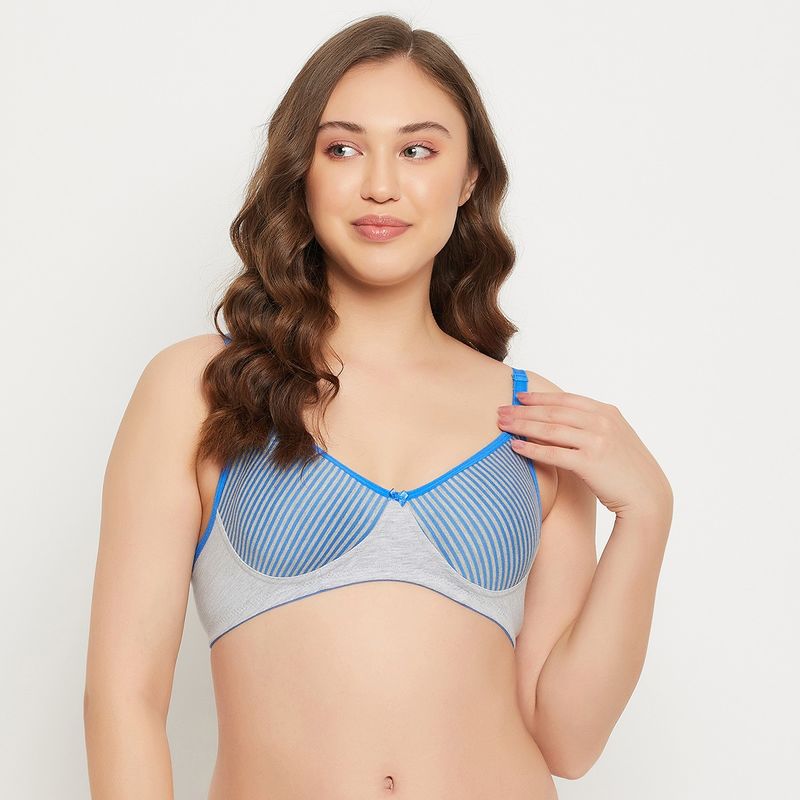 Clovia Cotton Rich Printed Non-Padded Full Cup Wire Free Spacer Bra - Light Blue (34C)