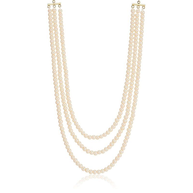 Buy Estele Gold Plated Creamy Three Layered Pearl Necklace for Women Online