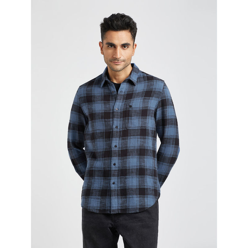 THE BEAR HOUSE Men Navy Blue Checked Slim Fit Flannel Cotton Casual Shirt (XL)