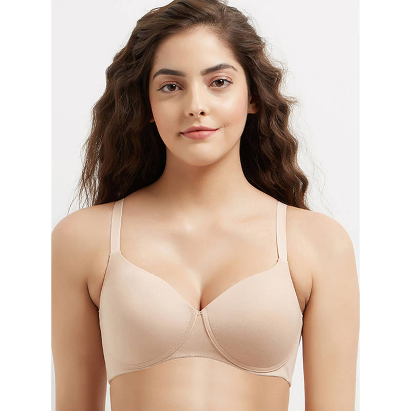 Wacoal Essentials Padded Non-Wired 3/4Th Cup Cotton Comfortable T-Shirt Bra - Beige (32DD)