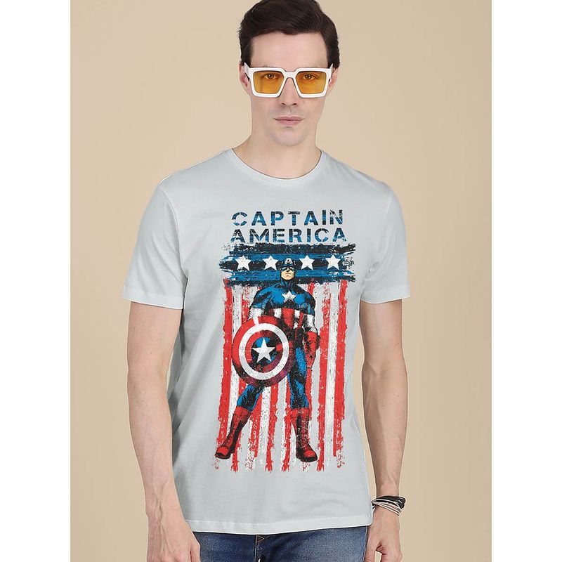 Free Authority Captain America Printed Grey T-Shirt For Men (S)
