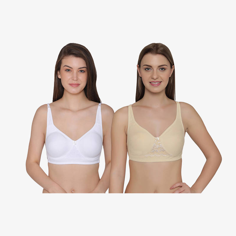 Clovia Pack Of 2 Cotton Non-padded Non-wired Full Coverage T-shirt Bra - Multi-Color (40B)